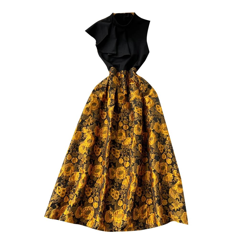 Printemps nouveau Design Fre brodé taille haute Svel Patchwork Gored jupe Dr coréen Sle a-ligne Midi Dr