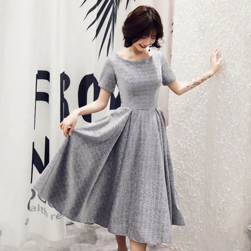 DongCMY Party Evening Dress Women 2025New Usually Can Wear Temperament Bridesmaid Dress Gray Dress Autumn And Winter Little Gown