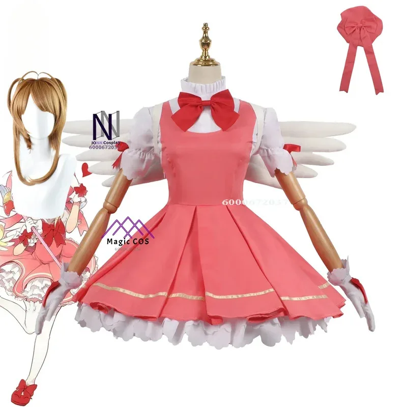 

Girls Pink Anime Carcaptor Sakura Princess Dress Cosplay Costume Lolita Dress Wig for Kid Card Combat Uniform Budget-Friendly