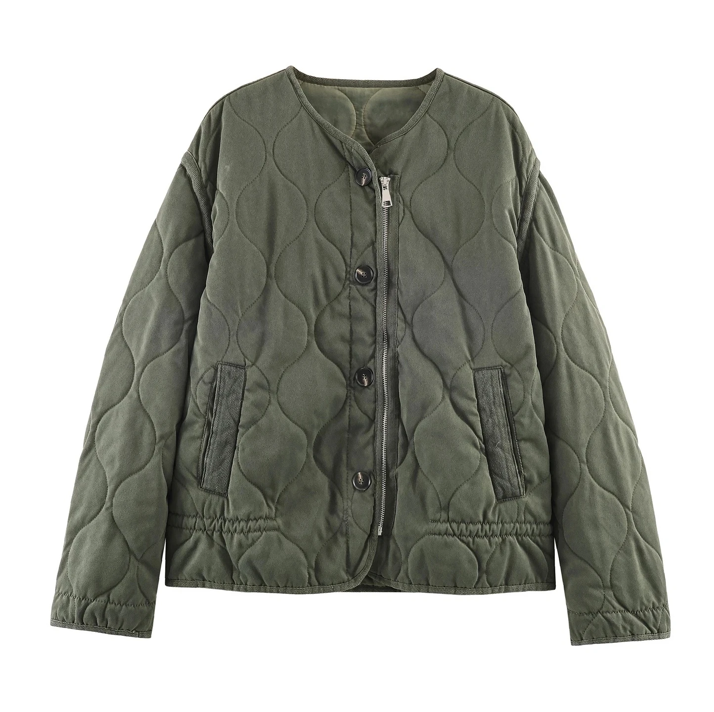 

Новая женская хлопковая куртка в стиле ретро с застежкой-молнией и круглым вырезом, свободная и универсальная теплая куртка с длинными рукавами