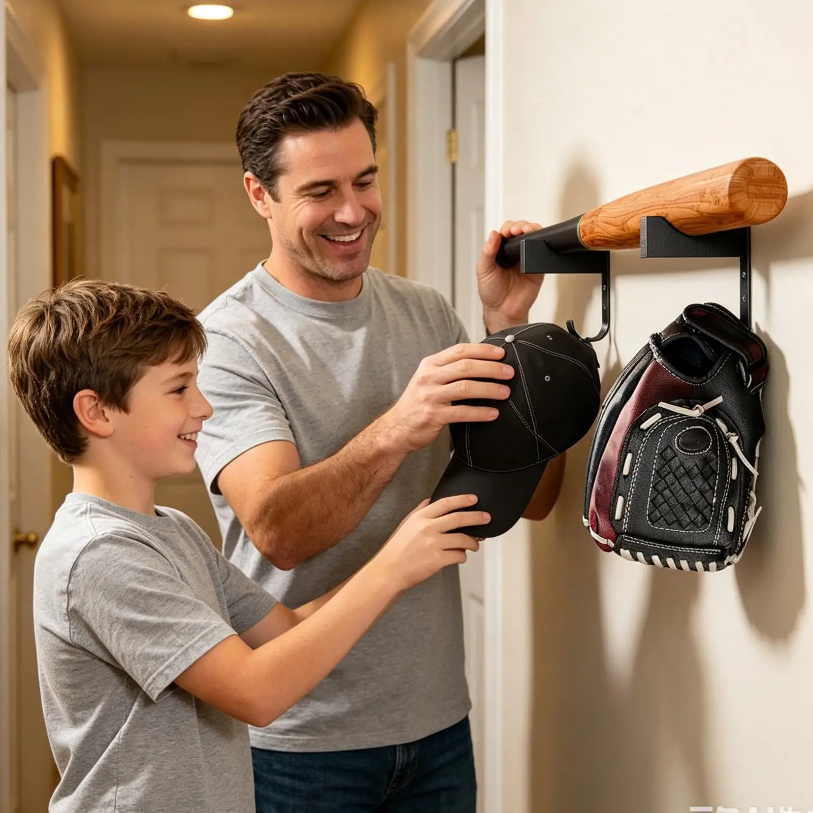 2Pcs Wall Mount Baseball Bat Holder With Hook Sports Bat Display Rack for Garage Home Basement Club Storage