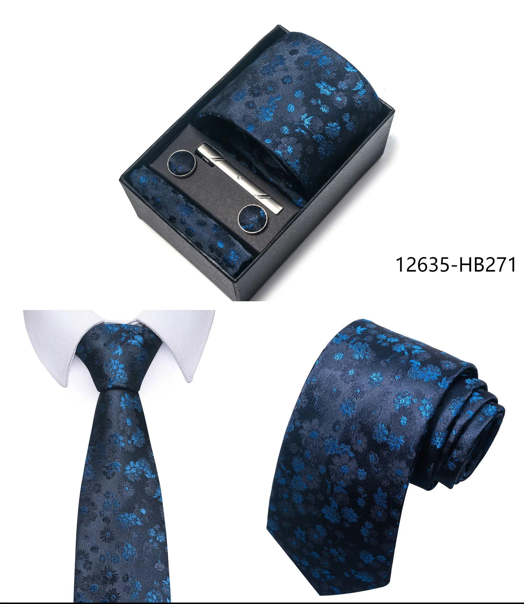 High Grade Holiday Gift Box Brand 8 cm Blue Paisley Tie Handkerchief Cufflink Set Men Necktie Clothing Accessories Birthday Gift