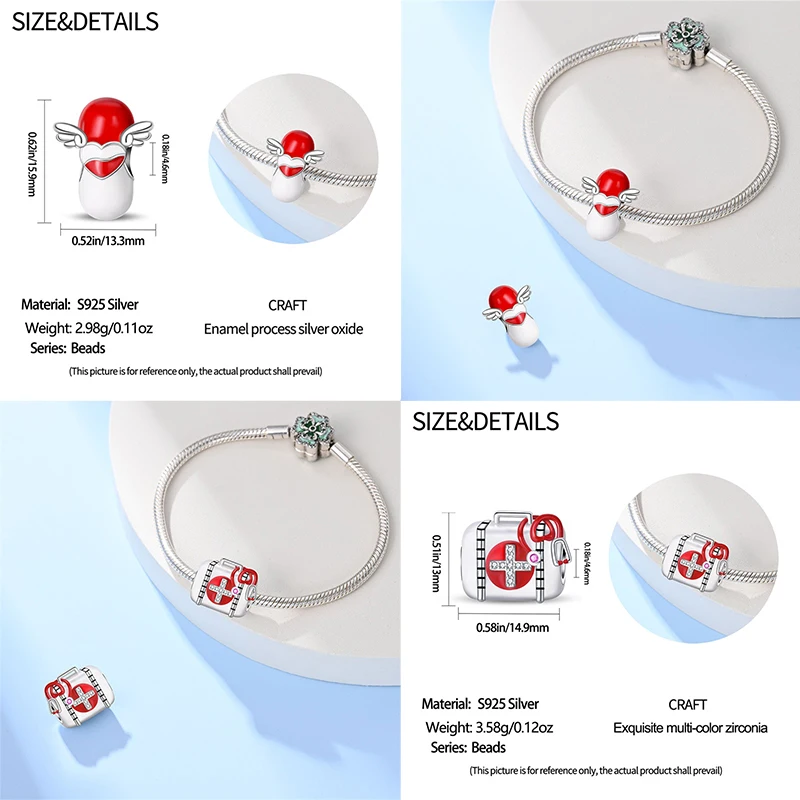 New 925 Sterling Silver Medical Kit Stethoscope Professional Series Charms Beads Fit Pan Original Bracelets DIY Jewelry Gifts
