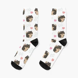 Chibi Dog Design - Black and Tan Pomeranian Dog Socks custom winter thermal Running Christmas Men's Socks Women's