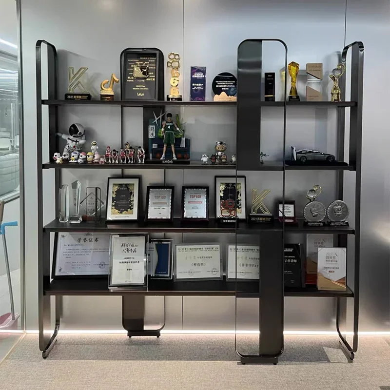 Modern simple bookshelf floor-to-ceiling creative partition high-grade multi-layer shelf light luxury stainless steel bookcase