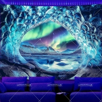 Glowing Aurora Blacklight Tapestry UV Reactive Nature Landscape Glow In Dark Neon Tapestrys Art Poster Party Backdrop Aesthetic