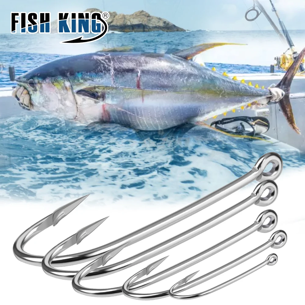 FISH KING 2330 Long Shank Sea Fishing Hooks With Eye 30-100pcs/Box Aberdeen High Carbon Steel Barbed Worm Hook 5#-20#