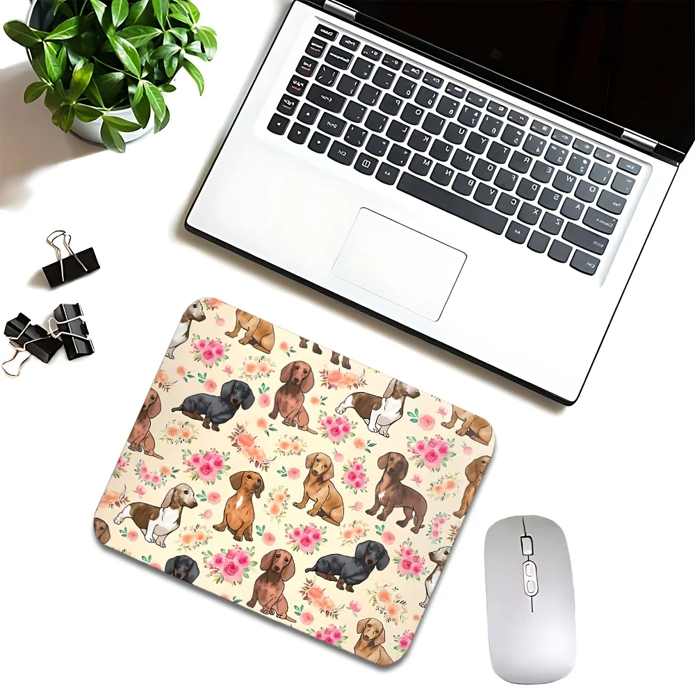 [Dachshund Flower Mouse Pad] 1pc Dachshund with Flower Cluster Mouse Pad, High-Definition Printed Desk Mat, Cute Pad