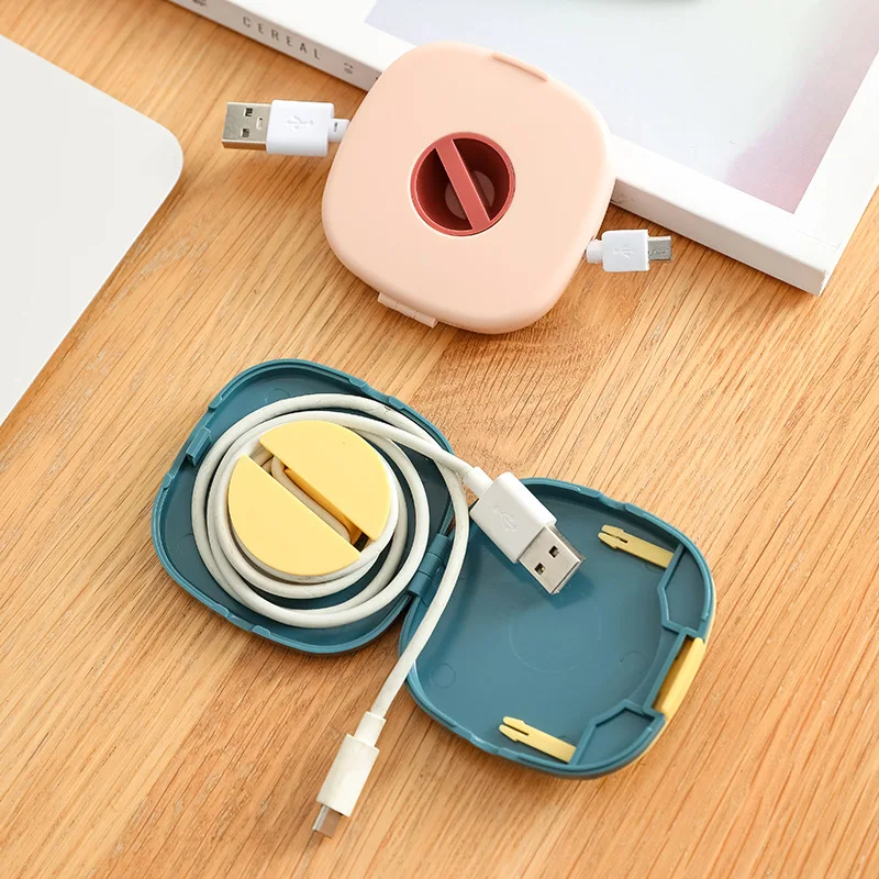 Cord Cable Winder Organizer with Phone Stand Rotate to Retract Tangle-Free Charging Cable Case Earphones USB Wires Organization