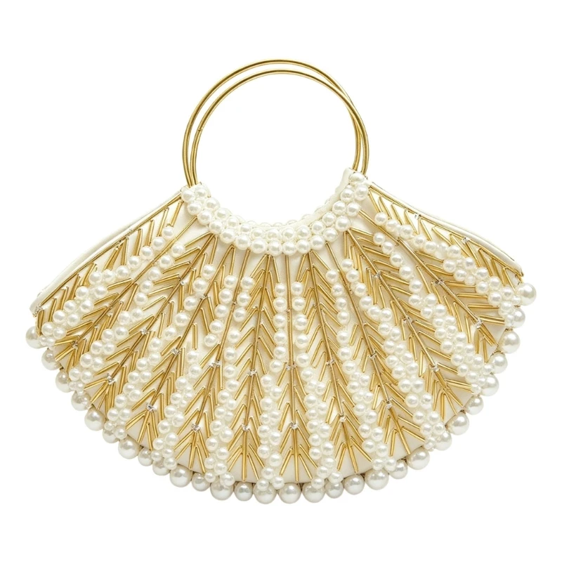 French Elegant Beaded Pearls Shell Shaped Evening Bag For Women Luxury Party Dinner Bags Fashion Evening Purse Handbag