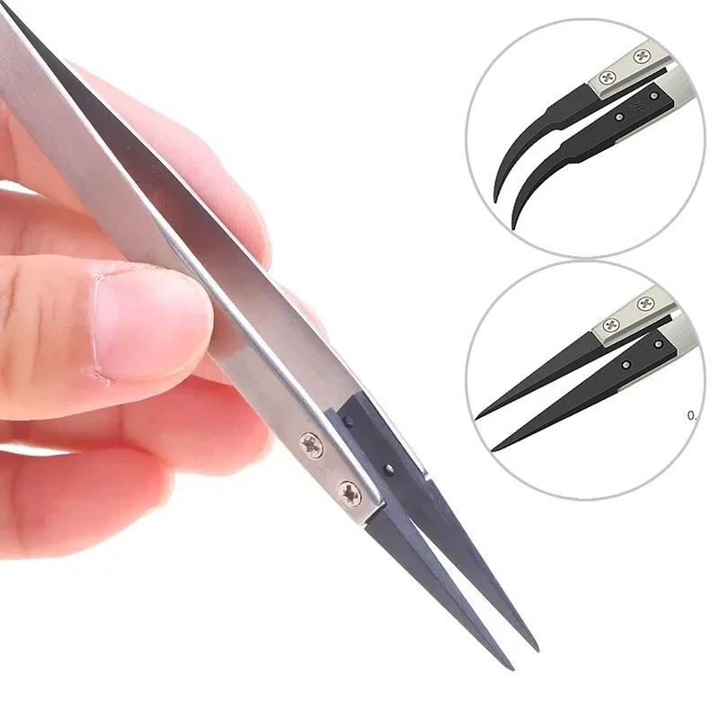 1PC For Watch Hands Installation Work Straight Elbow ESD-259 ESD-259A ESD-7A Handle Stainless Antistatic Plastic Tweezers