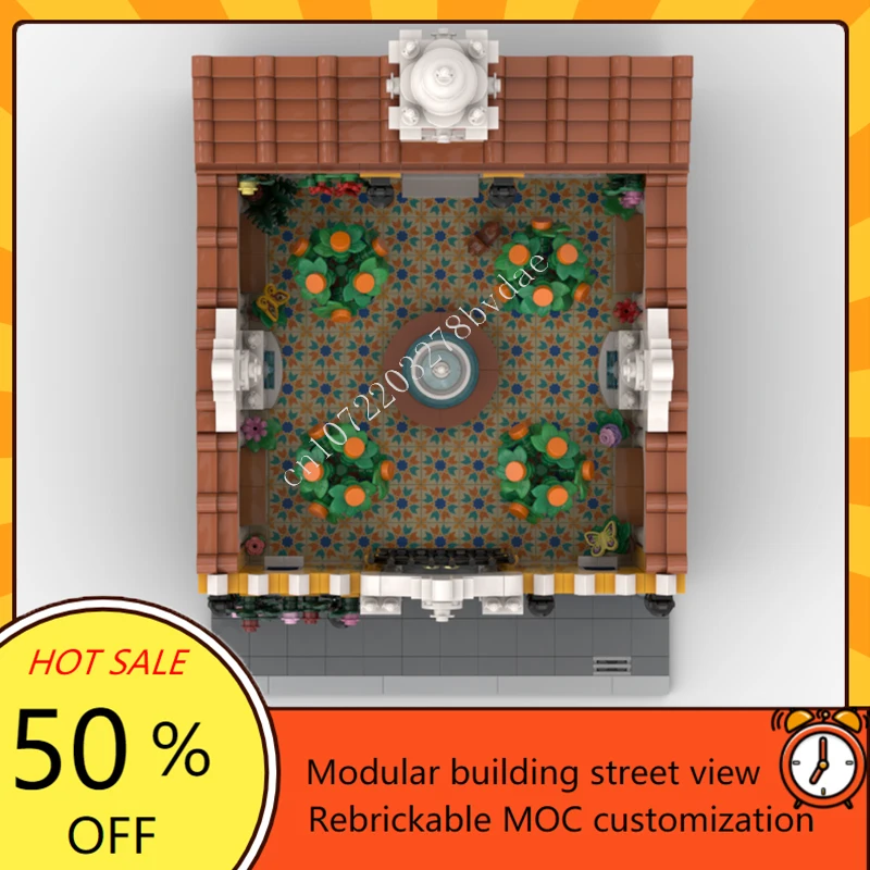 1471PCS Spanish Courtyard Modular MOC Creative street view Model Custom Puzzles Architecture DIY Education Assembly Model Gift
