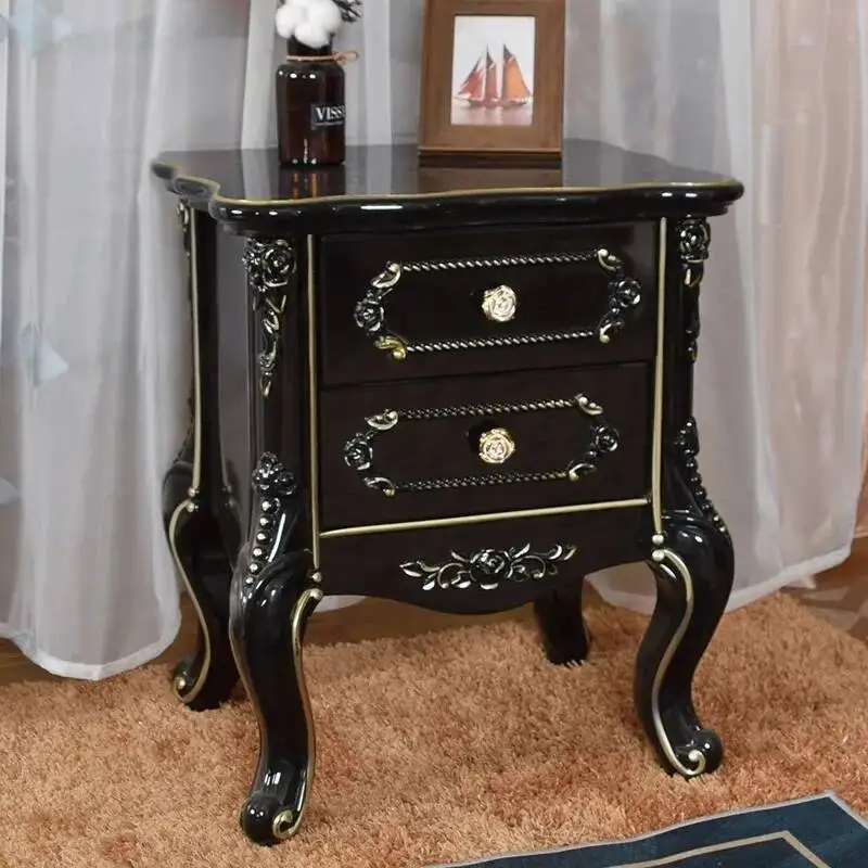 

European Cream Organiser Wooden Storage Nightstands Large Bedroom Nightstands Space Saving Design Table De Nuit Furniture