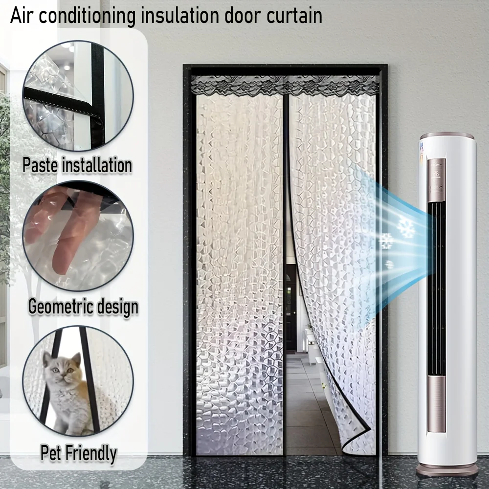 Magnetic EVA Thermal Door Curtain Geometric Pet Friendly Patio Room Divider Energy Saving Easy Install