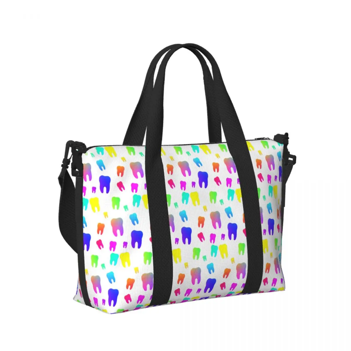 

Custom Rainbow Teeth Beach Travel Bag Large Capacity Tote Bags for Gym Yoga Women Shopping Duffle Shoulder Bag