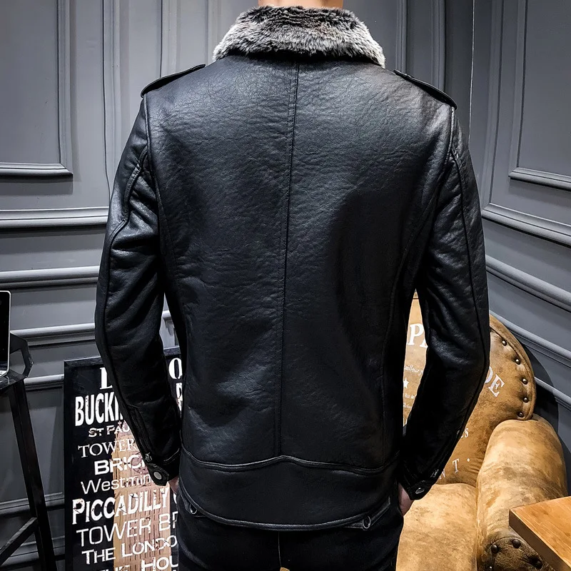 2023 Men Jacket Winter Faux Fur Coat Casual Motor PU Leather Male Spring Autumn Solid Color Vintage Pele Overcoat Leather Jacket