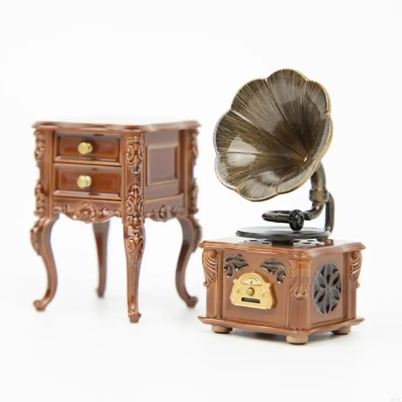 

M89C Realistic Miniature Phonograph Dollhouses Decors Vintage Design for Nostalgic Collectors and Home Decoration
