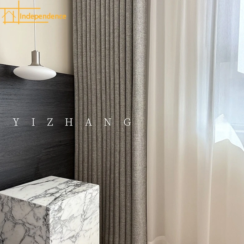 

Customized Cotton Linen Gray Thick Blackout Curtains for Living Room Bedroom Partition Curtains Balcony Door Curtains Finished