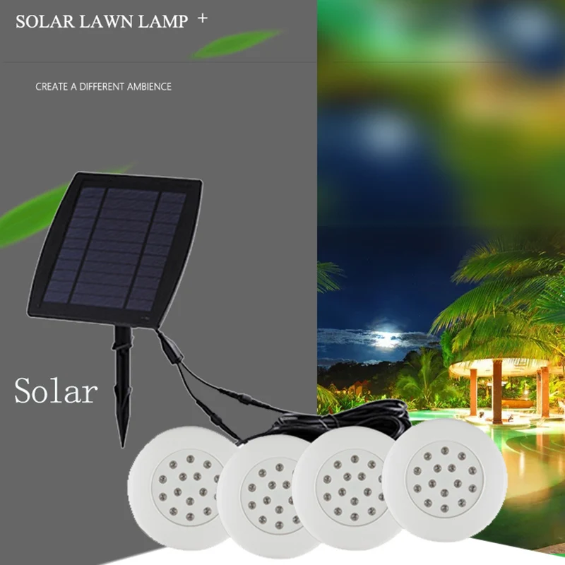 

LED Underwater Swimming Pool Light Outdoor Solar Power Charging 4 In 1 Recessed Installation Aluminum ABS PC 2 Years Warranty