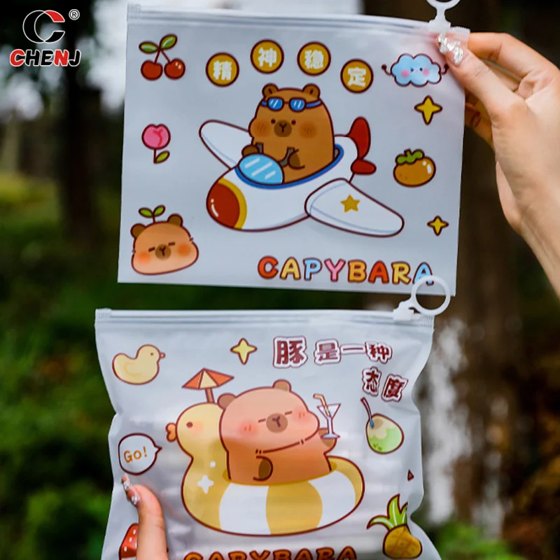 โปร่งใสกันน้ําการ์ตูนน่ารัก Capybara แฟ้มกระเป๋าซิปกระเป๋าเปิดขนาดใหญ่แบบพกพากระเป๋าอุปกรณ์โรงเรียน