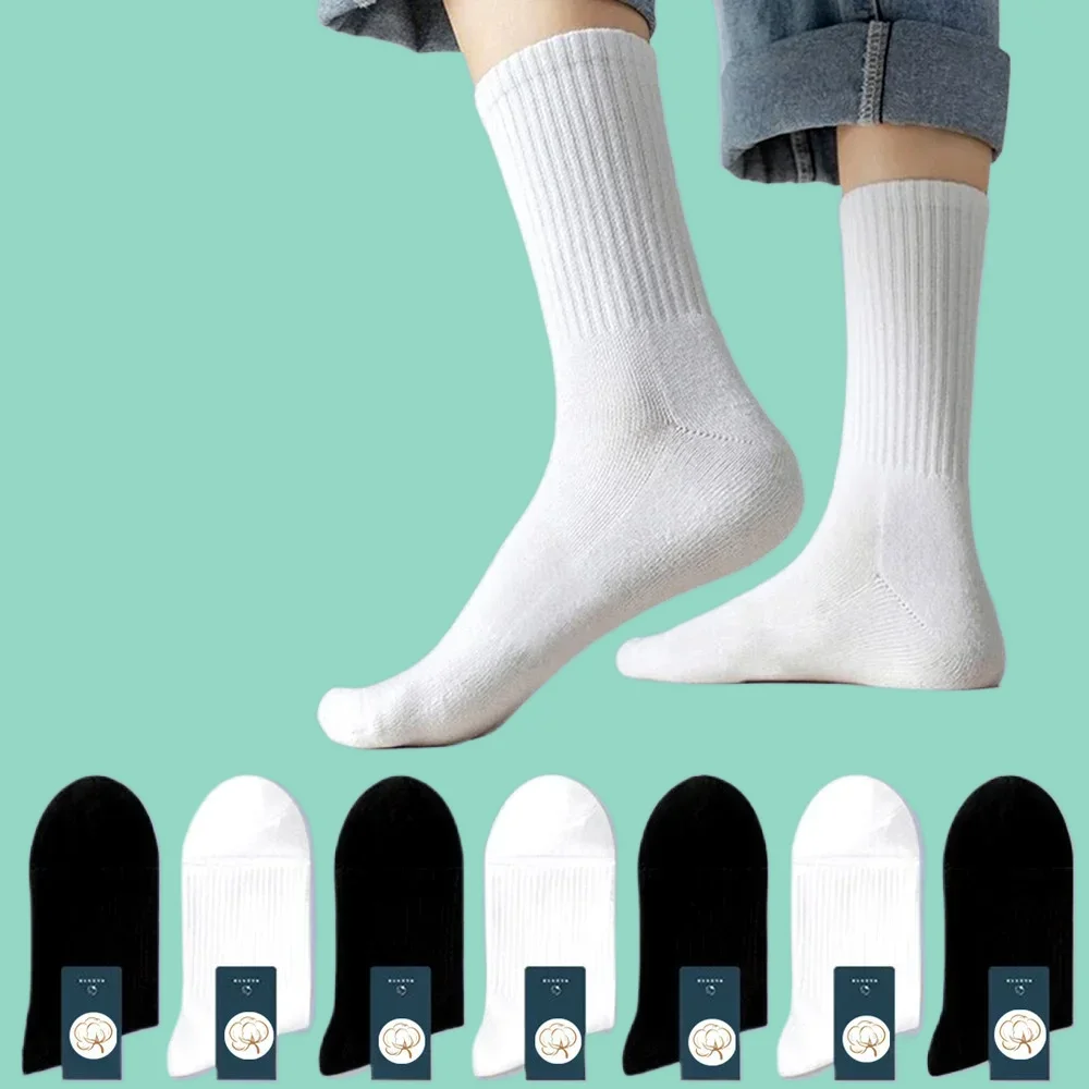 Chaussettes de sport mi-tube absorbant la transpiration pour hommes et femmes, chaussettes mi-mollet respirantes, chaussettes en coton pour hommes, noir et blanc, haute qualité, 10/20 paires