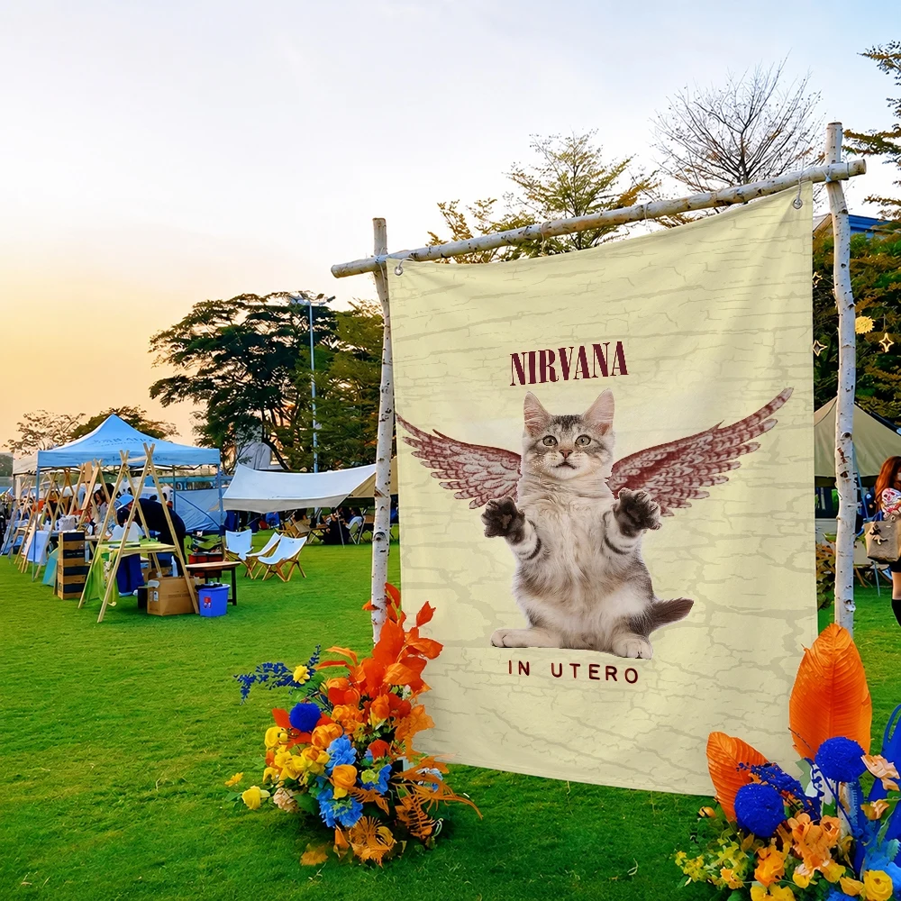 Bandera de exterior de la banda de rock N-Nirvana para decoración del hogar, camping, fiestas, clubes, jardín, patio, pancarta colgante de pared
