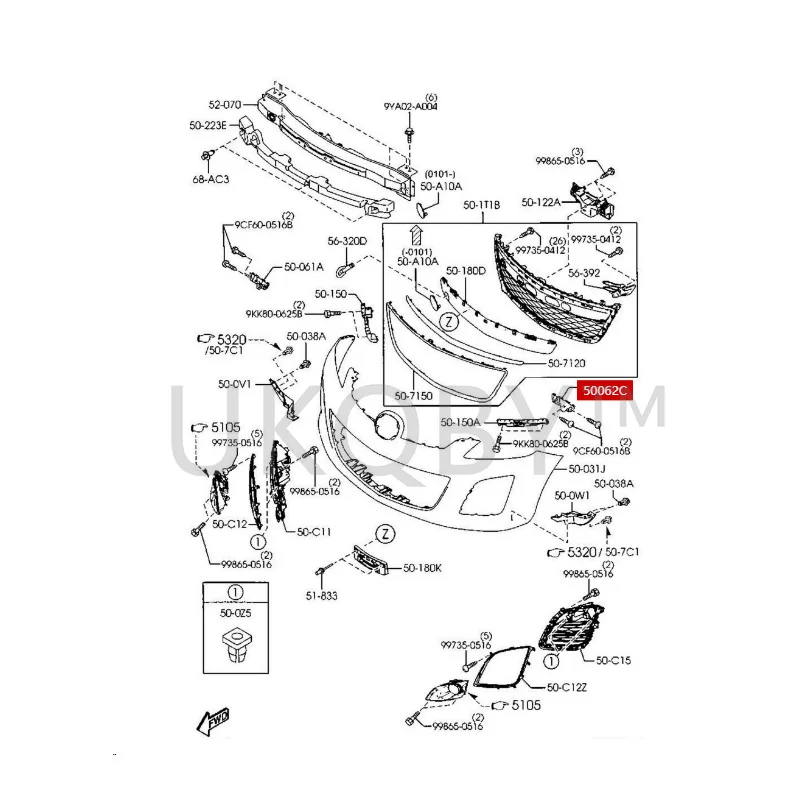 EH14500T1A EH14500T1D Suitable for Ma zd a CX7 Front bumper bracket, front bumper clip, slider, hanging ear clip