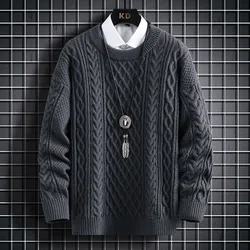 2024 autumn and winter men's plush thick style fashionable and comfortable warm casual long sleeved round neck knitted sweater