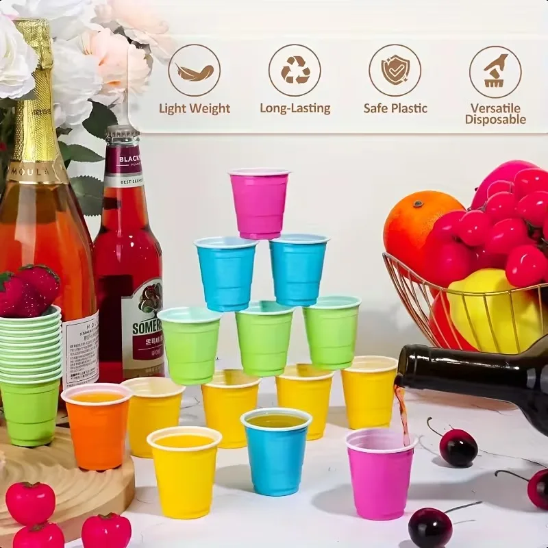 50-400PCS Disposable Mini Plastic Shot Cups Random Color Bulk for Party Graduation Birthday Wedding Picnic Valentines Drinkware