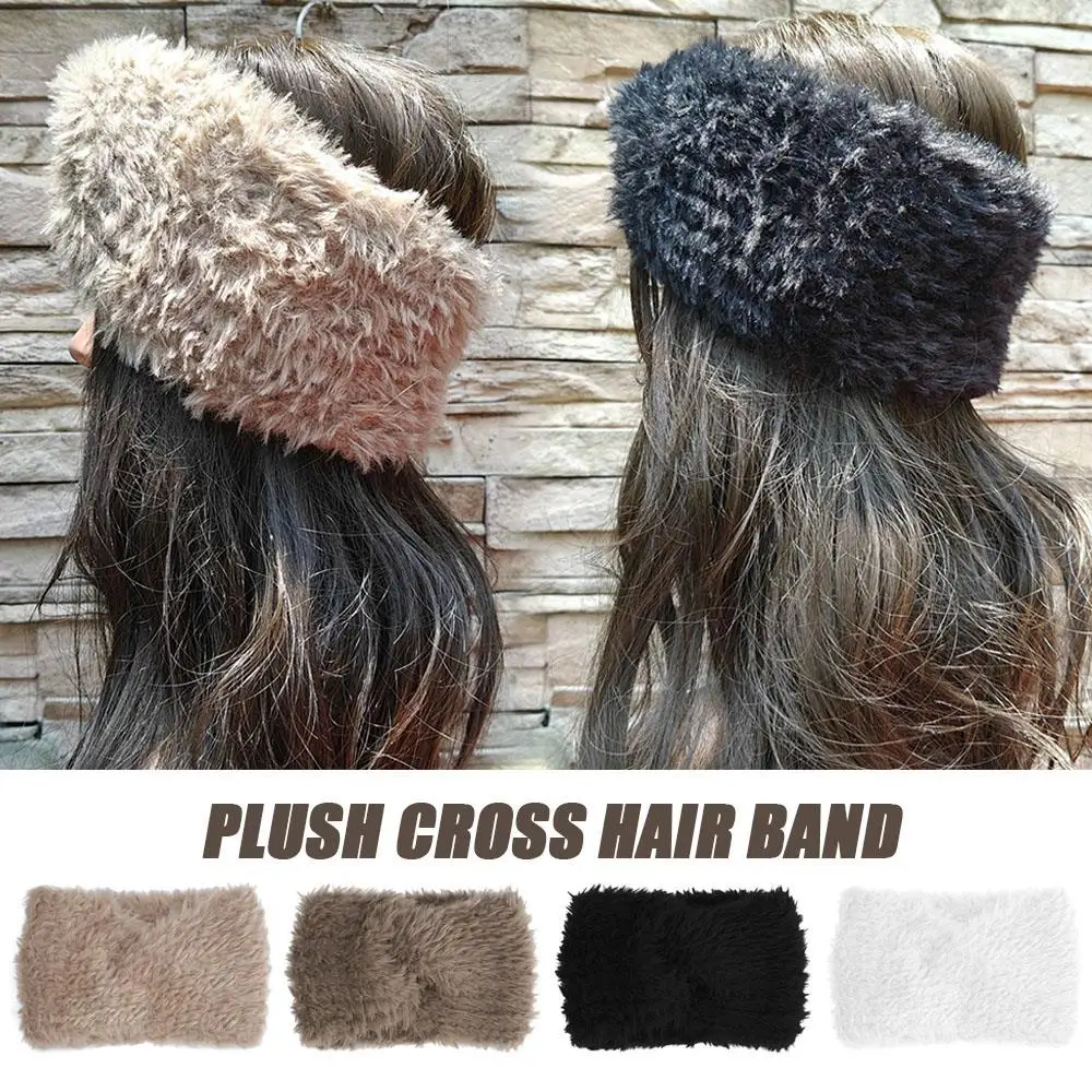 

Soft Elastic Ear Warmer Headwrap Wide Brim Turban Headpiece Fluffy Hair Accessories Headband Head Cover Plush Hair Bands