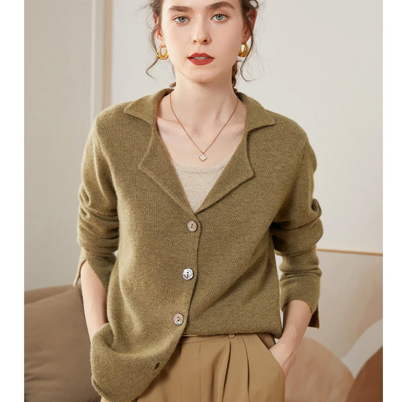 

Women's Loose Sweater 100% Cashmere Cardigan Autumn/Winter New Thicken Sweaters Knitted Jacket Female Fashion Casual Shirt