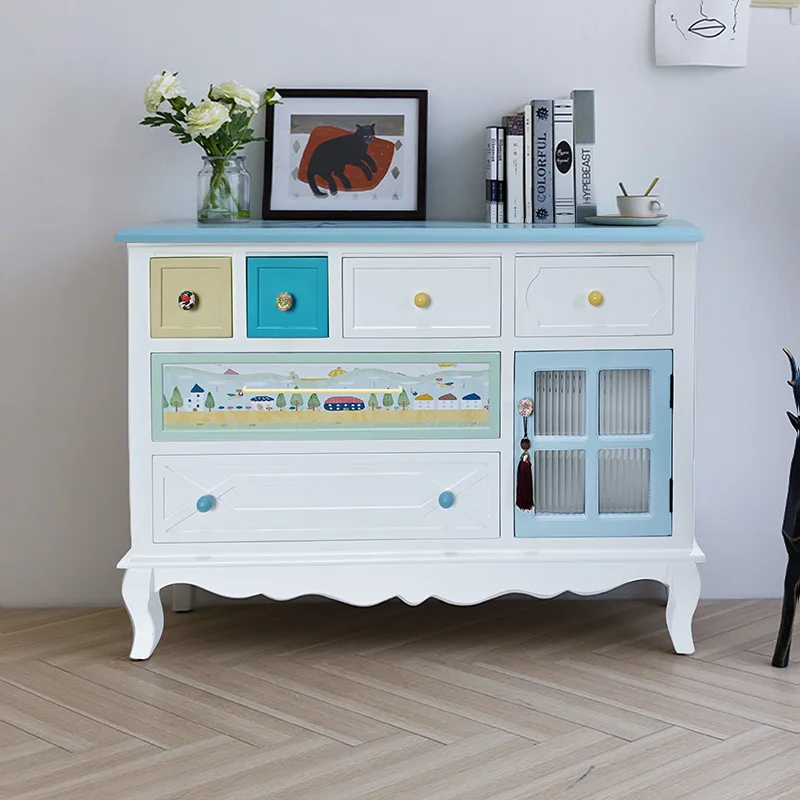 

Pink dopamine solid wood drawers chest cabinet living room painted decorative cabinet bedroom porch storage locker