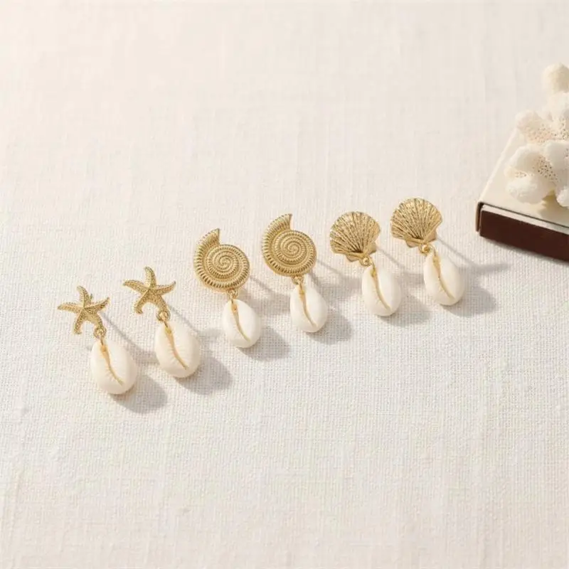 Boho Ocean Style Starfish Shell Pendant Earrings For Women Summer Seaside Conch Scallop Pearl Earring Summer Beach Charm Jewelry