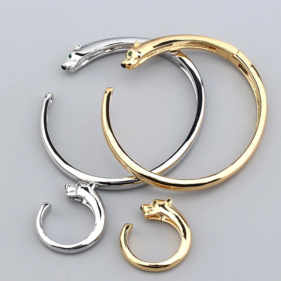 

Zlxgirl Fashion African Gold Spots Leopard bangle with Ring set Animal Panther bracelet for Women Party gifts