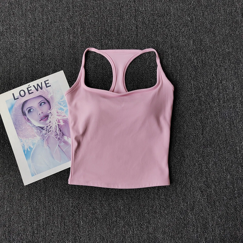 Schmale Träger und Yoga-Anzug-Weste mit Brustpolster, festem Cup, stoßfester Sportunterwäsche, farbiger Pilates-BH, Lauf-Outwear-Weste – Detail 4