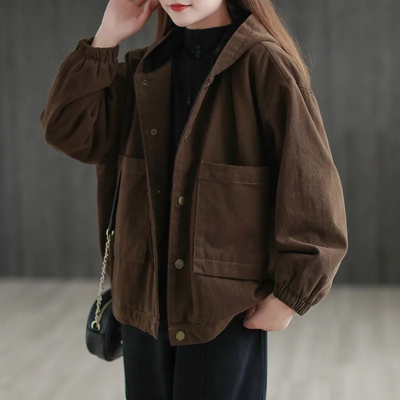 Jaqueta acolchoada de algodão quente feminina, parka acolchoada com capuz, tops soltos de manga longa, roupa casual vintage, inverno, 2023