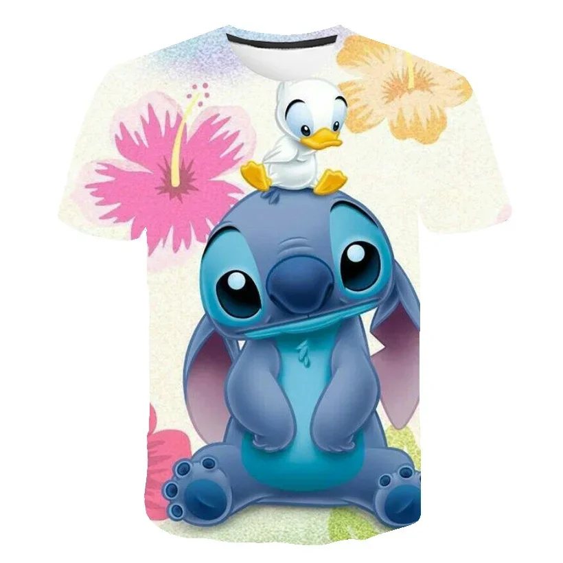 Miniso kaus Stitch anak laki-laki perempuan, t-shirt lengan pendek kasual kartun untuk anak-anak