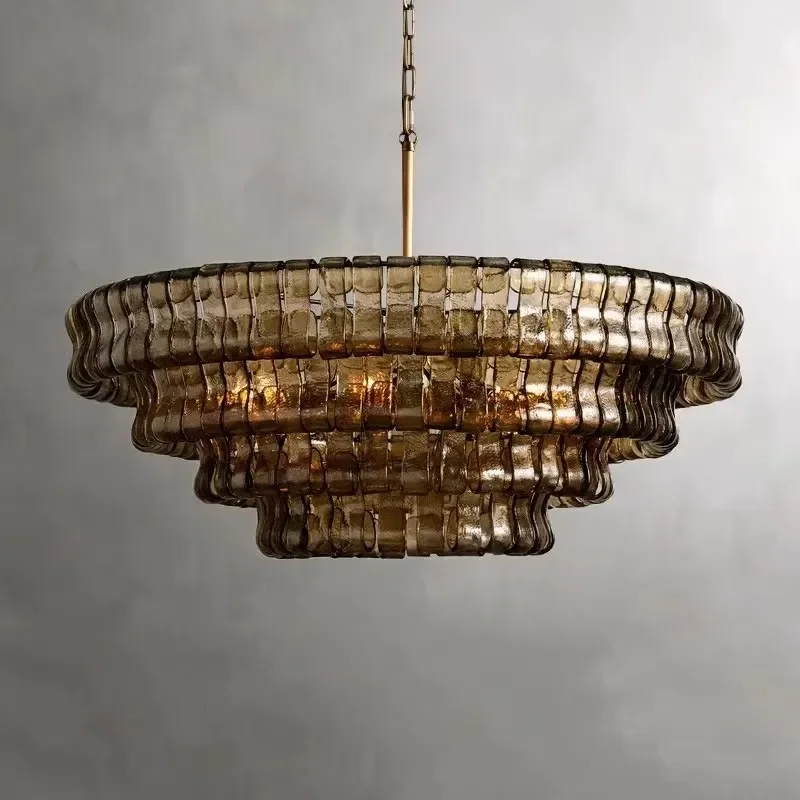 Modern Round Gray Transparent Glass Chandelier Luxury Lighting Fixture for Dining Room Living Room Bedroom Home Decor