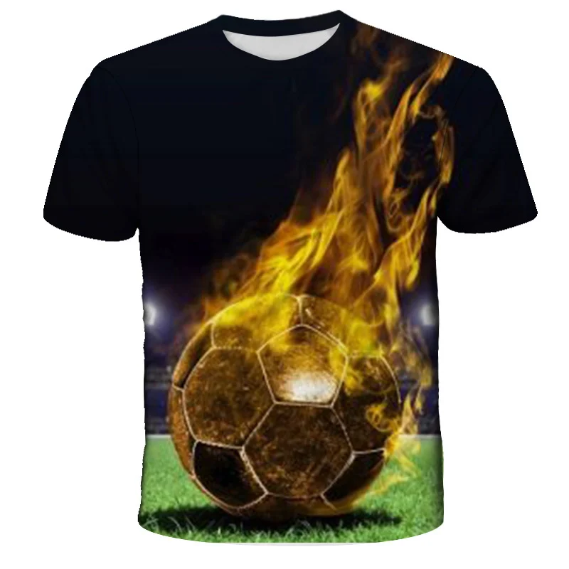 2023 Summer New Boys Girls Fashion 3D T-Shirt Football Fire Handsome Printed Tshirt Boy Girl 4-14Y Teen Kids Soccer Children Top