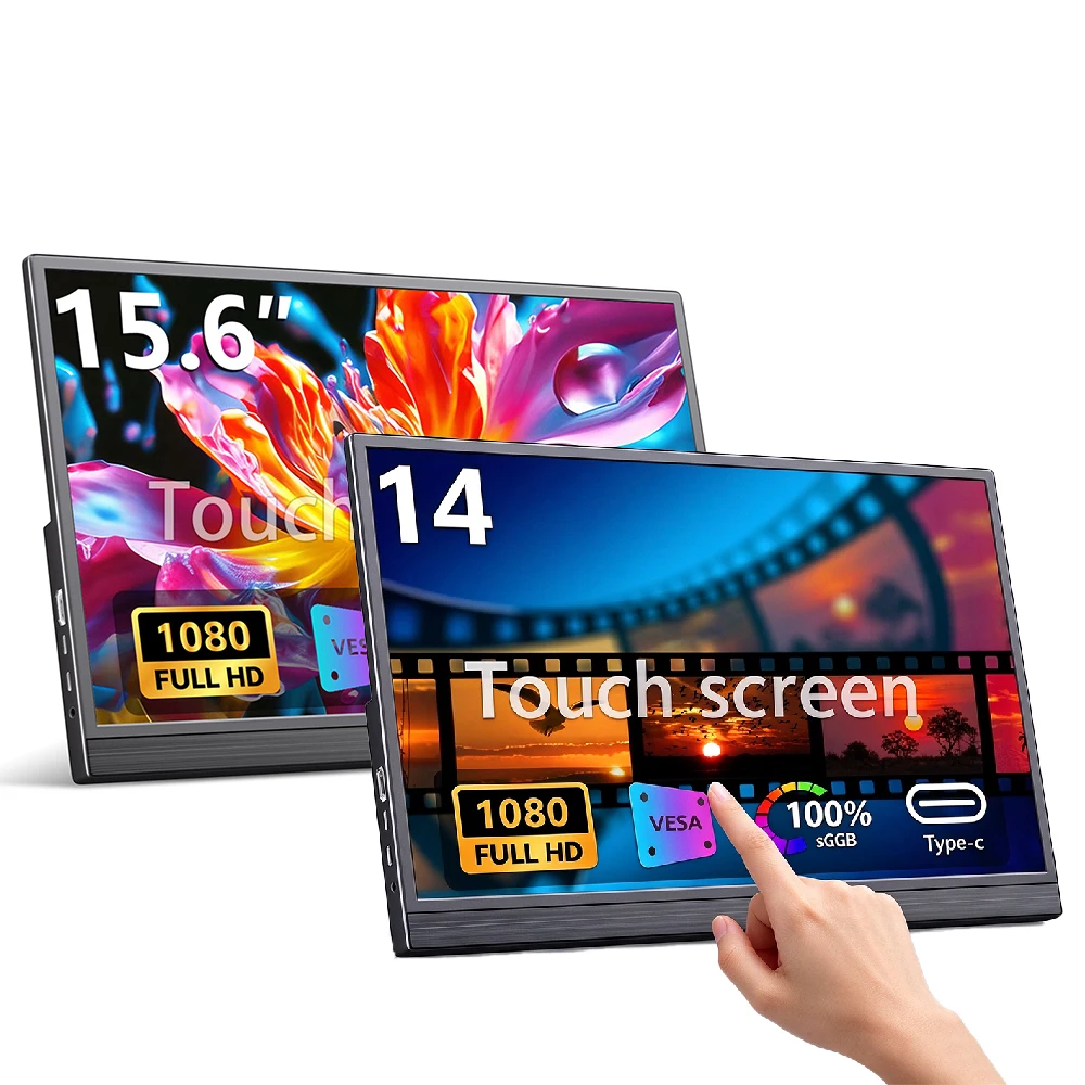 14/15.6-inch 1920x1080 touch portable high-definition display, suitable for PC, mobile Xbox, PS4/5, Switch, etc