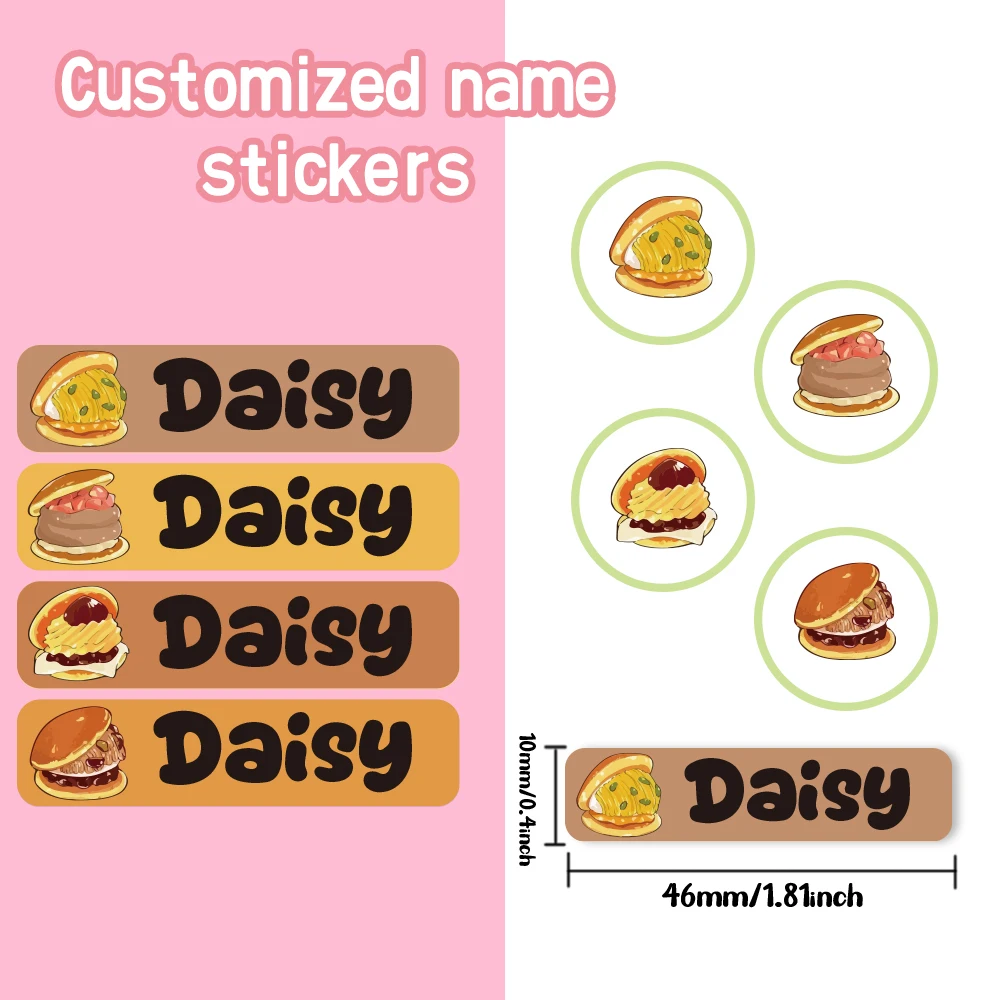 Custom Hamburger Name Sticker,Transparent Waterproof Stickers for Kids,diy Name Labels for School Bag Pen Box Mug Uniform