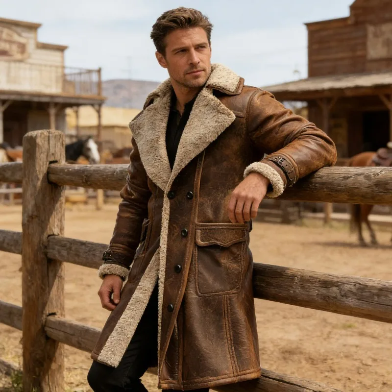 In Stock - Cross-border European and American Winter Men's Overcoat, Retro Patchwork Mid-length Single-breasted Men's Overcoat