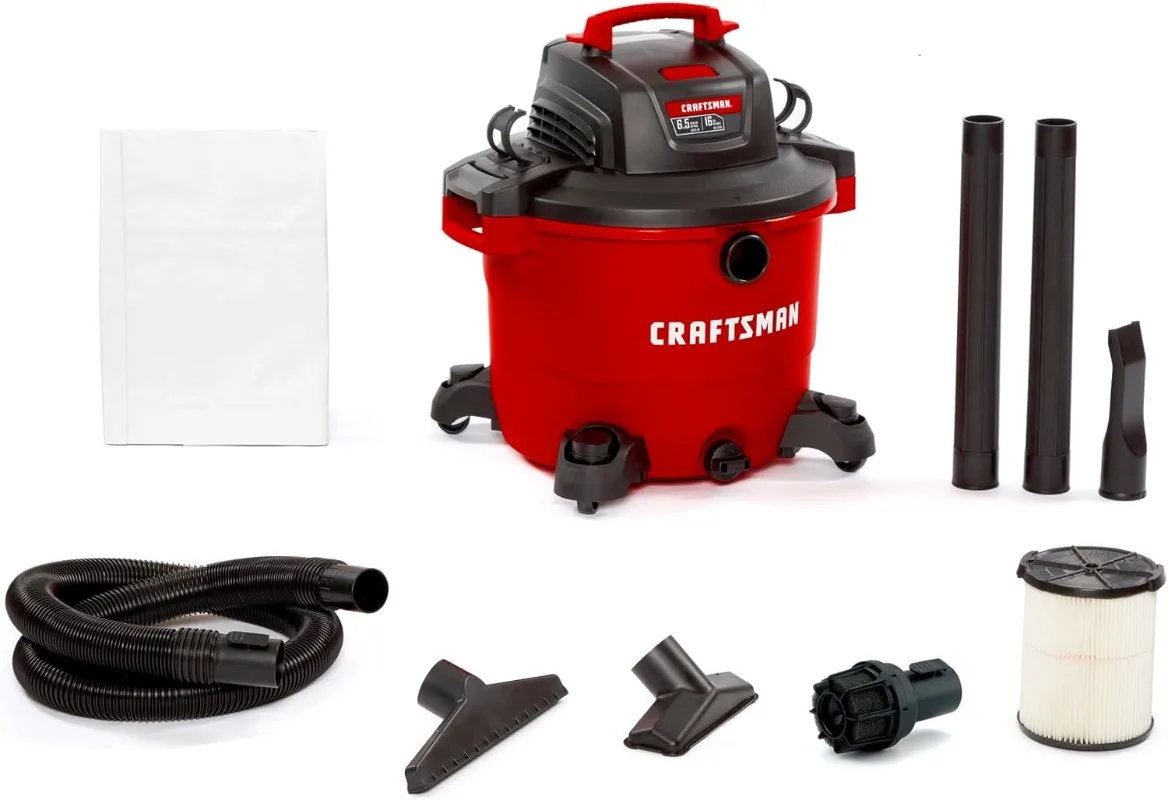 CRAFTSMAN CMXEVBE18695 16 Gallon 6.5 Peak HP Wet/Dry Vac, Heavy-Duty Shop Vacuum with Muffler/Diffuser and Attachments