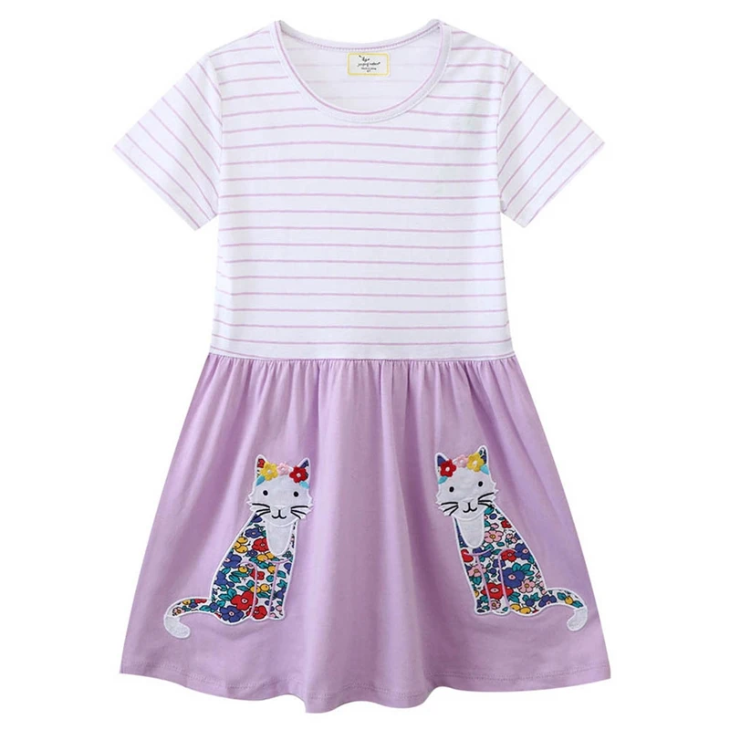 Summer Girls Dress Cute Cartoon Cats Baby Girls Splicing Princess Dresses For 2-7 Years Girls Kids Comfortable Daily Clothes