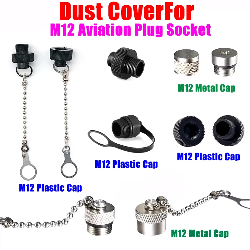 M12 Sensor M12 Aviation Plug  Plastic/Meta Waterproof Socket Male Dust Cover for Female Cover w Chainl Dust Cap for  Connector