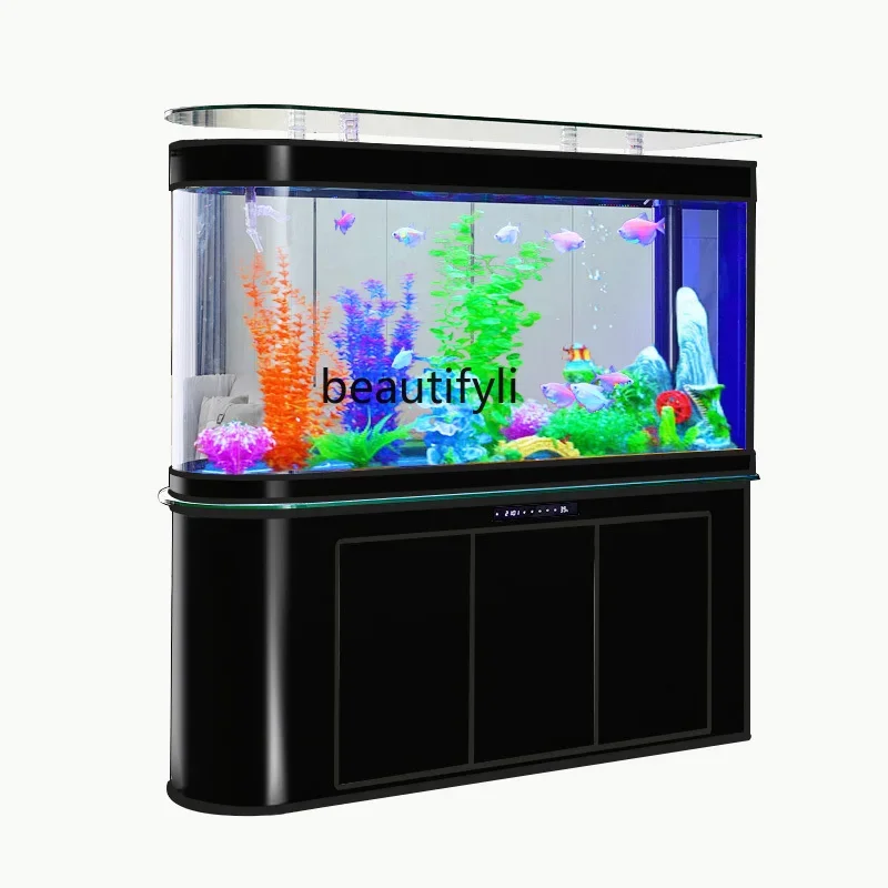 Ecological Fish Tank Large Floor Super White Living Room Change Water Mute Subareas Screens Aquarium  H