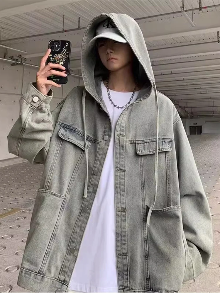 

Американская винтажная джинсовая куртка для мужчин, весенне-осенняя, модная, в уличном стиле, рабочая, свободного кроя, с длинными рукавами, молодежная