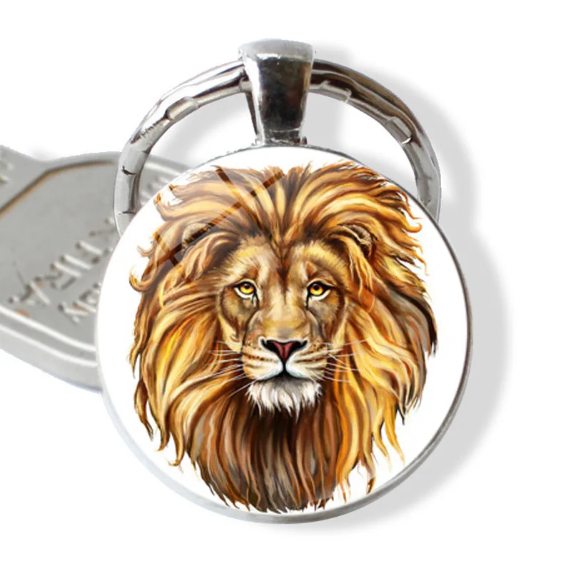 Forest Overlord Lion Glass Keychain Fashion Time Stone Keychain Jewelry Pendant Give Gift  Boyfriend Backpack Accessories