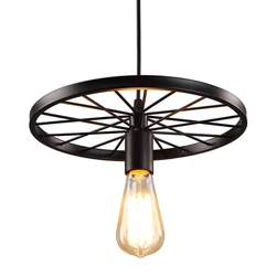 Vintage Industrial Bicycle Wheel Design Chandelier Black Iron E27 Hanging Lamp Creative Personality Ceiling Lamp for Restaurant