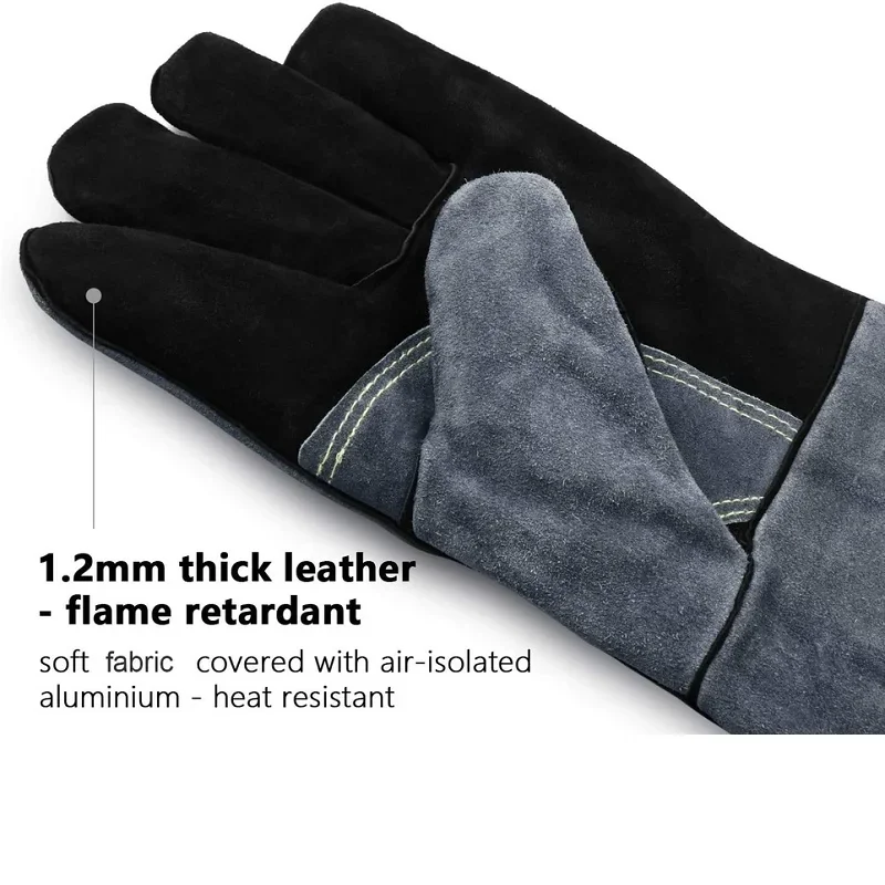 932 Leather Welding Gloves Grill BBQ Glove for Tig Welder/Grilling/Barbecue/Oven/Fireplace/Wood Stove Long Sleeve Insulated